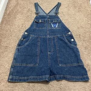 Vtg 90s y2k wide leg Overalls Frantic Jeans Baggy Juniors Size 5/6 Embroidered